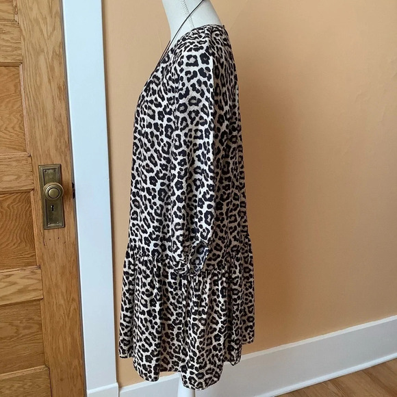 H&M Leopard Drop Waist Puff Sleeve Dress Size S - Picture 2 of 16